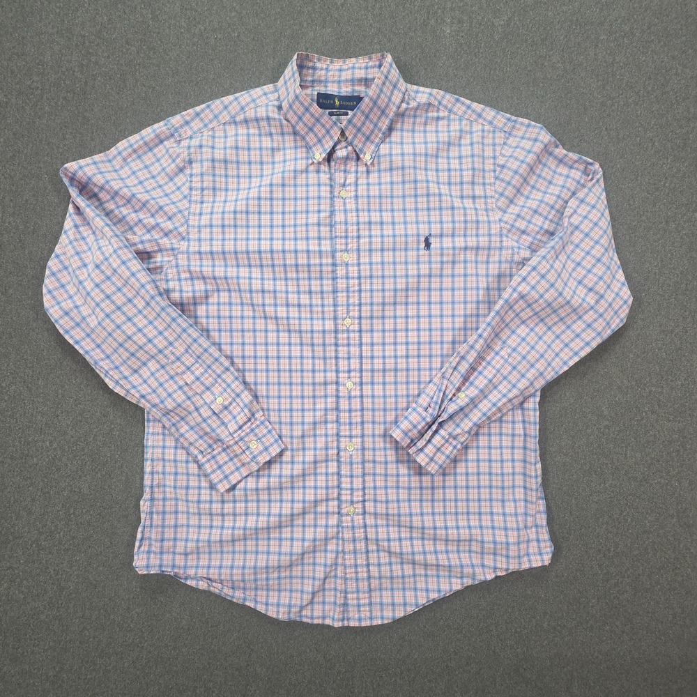 Polo Ralph Lauren Shirt Men XL Blue Pink Check Stretch Performance‎ Slim Fit - Picture 2 of 6